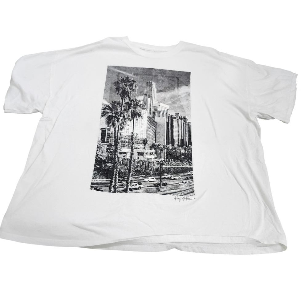 Ring Of Fire Shirt Mens 4XL White Los Angeles Skyline Graphic Tee Urban Top